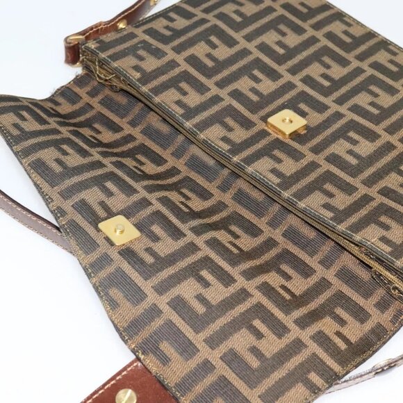 FENDI Zucca Canvas Shoulder Bag Black Brown gold Auth 141634 - Picture 9 of 16